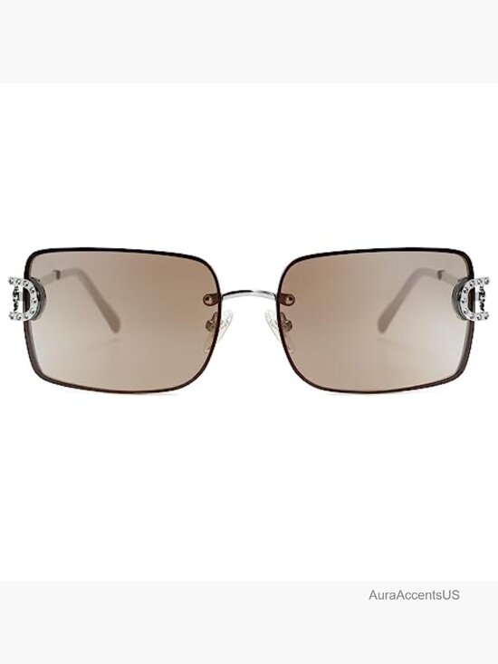 Oversized Rectangle Rimless Sunglasses UV400 Y2K Vintage Shades